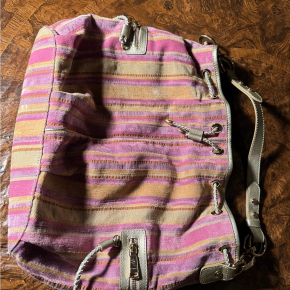 Chic Pink and Tan Striped Shoulder Bag - Picture 1 of 16
